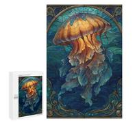 Puzzle 1000 PCS pour Adolescents Stained Glass Jellyfish in Ocean Jeux De Puzzle Relaxants, Défi Difficile, Cadeaux Uniques pour Anniversaire Et Noël 1000 PCS