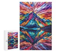 Puzzle 1000 PCS pour Adolescents Stained Glass Mountain Reflection Puzzles pour Adultes Jeux De Détente Décoration Parfaite Interaction Parent-Enfant 1000 PCS