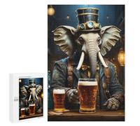 Puzzle 1000 PCS pour Adolescents Steampunk Beer Elephant 2 Puzzles pour Adultes Jeu Familial Décoration Intérieure pour Anniversaire, Noël 1000 PCS