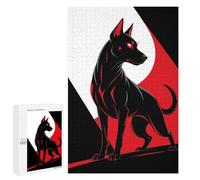 Puzzle 1000 PCS pour Adolescents Stylized Black Dog with Red Accents Puzzle Adulte Jeu Manuel Décoration Intérieure Cadeaux Uniques pour Anniversaire Et Noël 1000 PCS