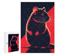 Puzzle 1000 PCS pour Adolescents Stylized Rat Illustration in Red and Black Puzzle Jeux De Famille Assemblage De Motifs Cadeaux Uniques pour Anniversaire Et Noël 1000 PCS