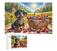 Puzzle 1000 PCS pour Adolescents Summer Picnic Basket with Dachshund Puzzles pour Adultes Jeux De Détente Décoration Parfaite Interaction Parent-Enfant 1000 PCS