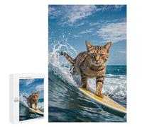 Puzzle 1000 PCS pour Adolescents Surfing Cat Funny Jeux De Puzzle Relaxants, Défi Difficile, Cadeaux Uniques pour Anniversaire Et Noël 1000 PCS
