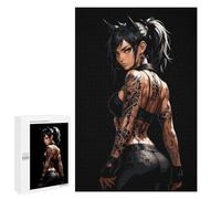 Puzzle 1000 PCS pour Adolescents Tattooed Woman with Ponytail on Black Jeux De Puzzle Relaxants, Défi Difficile, Cadeaux Uniques pour Anniversaire Et Noël 1000 PCS