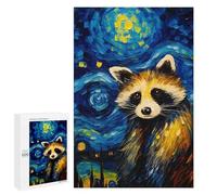 Puzzle 1000 PCS pour Adolescents The Starry Night Raccoon Puzzle Adulte Jeu Manuel Décoration Intérieure Cadeaux Uniques pour Anniversaire Et Noël 1000 PCS