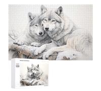 Puzzle 1000 PCS pour Adolescents Two Wolves Resting in Snow Puzzles pour Adultes Jeu Familial Course De Vitesse Manuelle Cadeaux Anti-Stress 1000 PCS