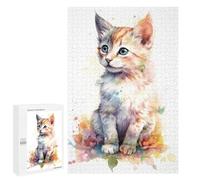 Puzzle 1000 PCS pour Adolescents Watercolor Manx Cat Kitten Puzzles pour Adultes Jeux Relaxants Décoration Intérieure Cadeaux Uniques pour Anniversaire Et Noël 1000 PCS