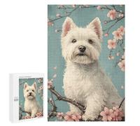 Puzzle 1000 PCS pour Adolescents Westie Dog with Cherry Blossoms Floral White Pup Jeux De Puzzle Relaxants, Défi Difficile, Cadeaux Uniques pour Anniversaire Et Noël 1000 PCS