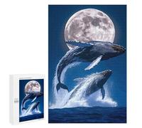 Puzzle 1000 PCS pour Adolescents Whales Breaching Under The Moonlight Jeux De Puzzle Relaxants, Défi Difficile, Cadeaux Uniques pour Anniversaire Et Noël 1000 PCS