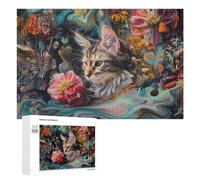 Puzzle 1000 PCS pour Adolescents Whimsical Cat in Flowers Puzzle pour Adultes Jouets Anti-Stress Difficile Idéal comme Cadeau 1000 PCS