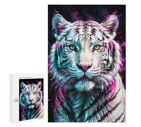 Puzzle 1000 PCS pour Adolescents White Tiger with Neon Splashes Casse-têtes pour Adultes Jeux Relaxants Analyse Et Logique Interaction Parent-Enfant 1000 PCS