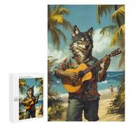 Puzzle 1000 PCS pour Adolescents Wolf Playing Guitar on Tropical Beach Puzzles pour Adultes Jeux De Détente Décoration Intérieure Cadeaux Uniques pour Anniversaire Et Noël 1000 PCS