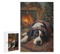 Puzzle 1000 PCS pour Adultes Bernese Mountain Dog Sleeping by Christmas Fireplace Puzzle pour Adultes, Jouet, Décoration Murale, Cadeau Anti-Stress 1000 PCS