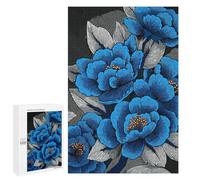 Puzzle 1000 PCS pour Adultes Blue Floral Pattern with Gray Leaves Puzzle pour Adultes, Jouet, Décoration Murale, Cadeau Anti-Stress 1000 PCS