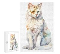 Puzzle 1000 PCS pour Adultes Cute White Watercolor Cat Puzzle Anti-Stress, Jouet pour S'amuser en Famille, Cadeau Anti-Stress 1000 PCS
