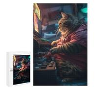 Puzzle 1000 PCS pour Adultes Funny Fat Hacker Cat Nerd Puzzle pour Adultes Jeu Manuel Décoration Murale Aide À Stimuler Le Cerveau 1000 PCS