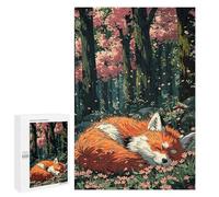 Puzzle 1000 PCS pour Adultes Sleeping Fox in Cherry Blossom Forest Puzzle pour Adultes Jeu Manuel Décoration Murale Aide À Stimuler Le Cerveau 1000 PCS