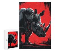 Puzzle 1000 PCS pour Adultes Stylized Rhino Illustration on Red Background Puzzle pour Adultes Jeux Relaxants Découpe De Précision Idéal comme Cadeau pour Toute La Famille 1000 PCS