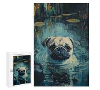 Puzzle 1000 PCS Pug Swimming in Pond Puzzles pour Adultes Améliorent La Mémoire Interaction Parent-Enfant Casse-tête Jeux De Société en Famille 1000 PCS