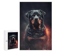 Puzzle 1000 PCS Rottweiler Fire Puzzles pour Adultes, Jouet, Décoration Murale, Difficile, Difficile, Cadeaux Uniques pour Anniversaire Et Noël 1000 PCS