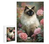 Puzzle 1000 PCS Siam Cat with Pink Roses Puzzles pour Adolescents - Anti-Stress - Défi Éducatif - Idée Cadeau Et Anniversaire Unique 1000 PCS