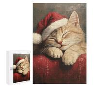 Puzzle 1000 PCS Sleeping Kitten in Santa Hat Puzzles pour Adultes, Jouet, Décoration Murale, Cadeau d'anniversaire, Idéal pour Toute La Famille 1000 PCS
