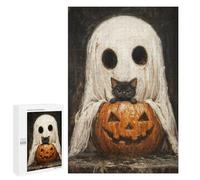 Puzzle 1000 PCS Spooky Cute Ghost and Black Cat with Pumpkin Puzzles pour Adultes, Jouet, Décoration Murale, Motif À Assembler, Idéal comme Cadeau pour Toute La Famille 1000 PCS