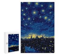 Puzzle 1000 PCS Starry Night Cityscape Art Print -2 Puzzles pour Adolescents - Anti-Stress - Défi Éducatif - Idée Cadeau Et Anniversaire Unique 1000 PCS
