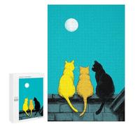 Puzzle 1000 PCS Three Cats Moon Watching Puzzle pour Adolescents Améliorez Votre Mémoire Entraînez Votre Cerveau Et Vos Mains Jouets Addictifs pour Cultiver La Patience 1000 PCS