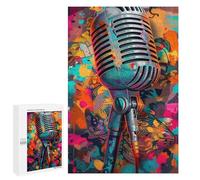 Puzzle 1000 PCS Vibrant Retro Microphone Artwork Puzzle pour Adolescents Améliorez Votre Mémoire Entraînez Votre Cerveau Et Vos Mains Jouets Addictifs pour Cultiver La Patience 1000 PCS