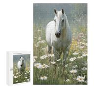 Puzzle 1000 PCS White Horse in Daisy Field-2 Puzzles pour Adolescents - Anti-Stress - Défi Éducatif - Idée Cadeau Et Anniversaire Unique 1000 PCS