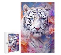 Puzzle 1000 PCS White Tiger with Flowers Puzzles pour Adultes - Cadeau d'anniversaire - Jeu Difficile Et Stimulant - Cadeaux