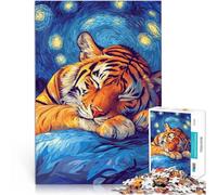 Puzzle 1000 Piece Adult Tiger Sleeping Under Starry Night Made of Cardboard，Suitable for People Aged 14 and Above Learning Educational Toys Family Games Gift for Birthdays。Size：50x75cm