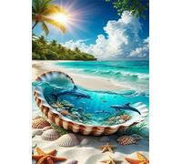 Puzzle 1000 pièces,75x50 cm Puzzles pour Adultes,Jeux éducatif Puzzles Classiques Défi Jouets Cadeaux pour Puzzle de Décoration Familiale - Plage Coquillages Paysage Dauphins