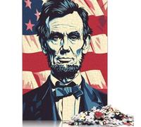 Puzzle 1000 pièces « Abraham Lincoln, Drapeau des États-Unis » pour Adultes, Jouets éducatifs, Jeux en Famille, Cadeaux d'anniversaire (38 x 26 cm)