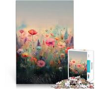 Puzzle 1000 pièces Adolescents Peinture Florale Pastel Prairie de Fleurs Sauvages - Art Floral Minimaliste avec des Couleurs Douces et rêveuses Peinture à l'huile Cadeau Amusant 75x50cm