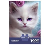 Puzzle 1000 Pièces Adorable White Cat Artwork Puzzles pour Adultes, Jouets Anti-Stress, Cadeaux pour Femmes, Cadeaux d'anniversaire Uniques 52x38cm/1000pcs