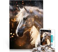 Puzzle 1000 pièces Adulte Cheval Blanc Frison Magique Fait de Bois,pour Les 14 Ans et Plus Difficile à réaliser mais Amusant et Humoristique Super Cadeau。Taille:50x75cm/19.6x29.5pouce