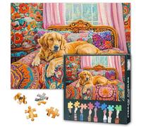 Puzzle 1000 pièces Adulte, Chiot allongé sur le lit Puzzle Classique Jigsaw Puzzles pour Adultes Jeu d'adresse pour toute la famille Puzzles Jeu de défi, 50 x 70 cm
