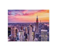 Puzzle 1000 Pièces Adulte en Bois，New York City: Coucher du Soleil sur Midtown vu Depuis Le Ciel，Premium Puzzle dès 14 Ans（75x50cm）-B56