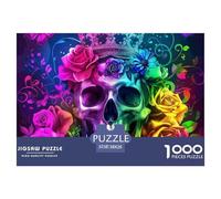 Puzzle 1000 pièces Adulte Enfant aux détails précis - Crâne Roses Arc-en-Ciel en Papier recyclé, Jeu éducatif Anti-Stress 38x26cm