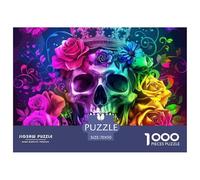 Puzzle 1000 pièces Adulte Enfant - Crâne Roses Arc-en-Ciel, Jeu éducatif Stimulant décoration Murale 70x50cm