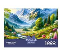 Puzzle 1000 pièces Adulte Enfant Fleurs Vallée Montagne, Prairies Alpines Fleurs Sauvages, Jeu Éducatif Anti-Stress Famille 70x50cm