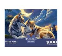 Puzzle 1000 pièces Adulte Loup en Papier recy ouple de Loups au Clair de Lune, Jeu Familial extrêmement Difficile 38x26cm