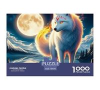 Puzzle 1000 pièces Adulte Loup en Papier recyclé - Loup Blanc et Double Lune, Puzzle Stimulant, idée Cadeau 70x50cm