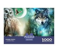 Puzzle 1000 pièces Adulte Loup extrêmement Difficile - Chouette, Loup et Aurore boréale, Jeu éducatif, décompression, Cadeaux 70x50cm