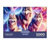 Puzzle 1000 pièces Adulte Loup, idée Cadeau - Meute de Loups et Galaxie, Jeu extrêmement Difficile pour décoration Murale 52x38cm