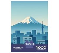 Puzzle 1000 Pièces Adulte, Mount Fuji and Tokyo Skyline Illustration, Divertissement Intérieur, Divertissement D’Hiver, Pièces Durables, 70x50cm/1000pcs