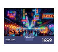 Puzzle 1000 Pièces Adulte, Neon-Lit Night Market, Loisir Créatif, Cadeau pour Amateurs De Puzzle, Pièces Haute Qualité, 52x38cm/1000pcs