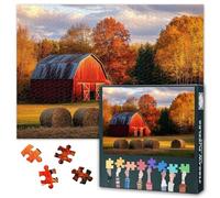 Puzzle 1000 pièces Adulte Paysage Rural 1000 Puzzle pour Adultes Grange Rouge Ferme Puzzles Jeu d'adresse Décoration murale et cadeau, 50 x 70 cm